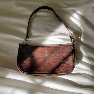 Brown Crocodile Pattern Shoulder Purse